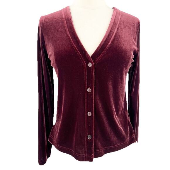 Vtg Moda International Top Cardigan Burgundy Velvet Whimsigoth Grunge 90s y2k L - Picture 1 of 8
